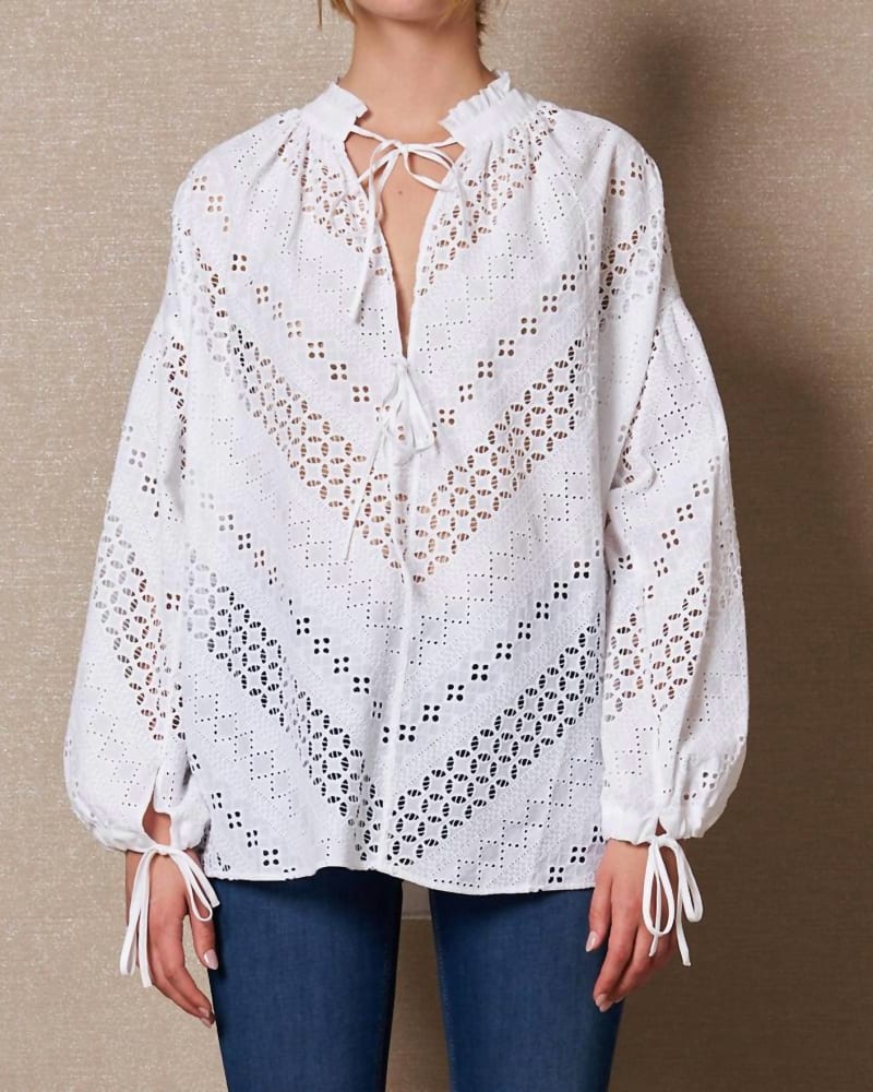 Front of a model wearing a size XL Bagutta Blouse in White in White by BAGUTTA. | dia_product_style_image_id:332544